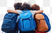 PNG Students with backpacks hugging bags daylight friends.