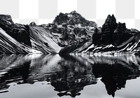 PNG Photography of landscape mountain with lake on white sky nature peaks snow-capped.