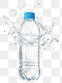 PNG A water bottle surrounding with water splash around the transparent water bottle with blue lid drink clean refreshing.