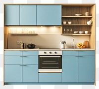 PNG Blue modern cabinet kitchen cabinets minimalist appliances.