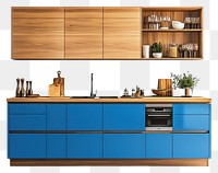 PNG Blue modern cabinet kitchen cabinets minimalist appliances.