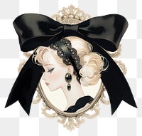 PNG Coquette cameo brooch with a black lace ribbon illustration woman art.