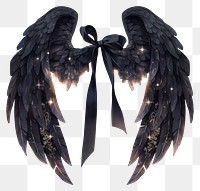 PNG Coquette Broken black angel wing with glowing feathers illustration ribbon wings.