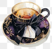 PNG Black coquette tea cup illustration watercolor saucer.