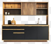 PNG Black modern cabinet kitchen minimalist furniture shelves.