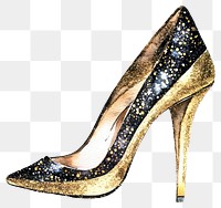 PNG Gold and Black Sparkle Heels illustration footwear elegant.