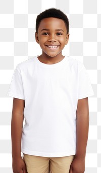 PNG A young Black boy wearing a white T-shirt portrait background t-shirt.