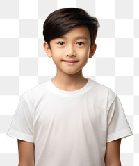 PNG A young asian boy wearing a white T-shirt background portrait t-shirt.