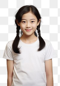 PNG A young asian girl wearing a white T-shirt background smiling female.