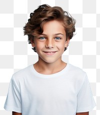 PNG A young boy wearing a white T-shirt photo background portrait.