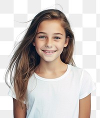 PNG A young girl wearing a white T-shirt photography background portrait.