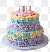 PNG Perfect two-tier colorful birthday cake dessert candles pastel.