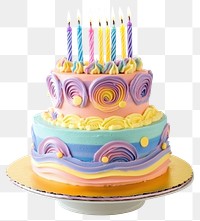 PNG Perfect two-tier colorful birthday cake candles colors cream.