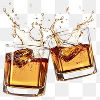 PNG Two whiskey glasses clinking together beverage alcohol splash.