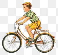 PNG Vintage illustration of boy Riding a bicycle riding bike transportation.