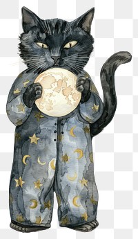 PNG Black cat watercolor illustration pajamas holding.