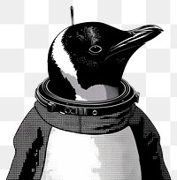 PNG A penguin in a space suit animal black white.