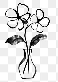 PNG Flower in a vase drawing black line.