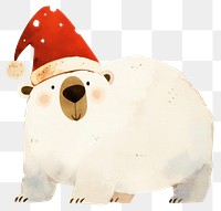 PNG A white bear wearing christmas hat illustration watercolor cartoon.