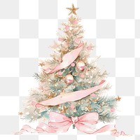 PNG Pastel coquette christmas tree illustration watercolor ribbon.