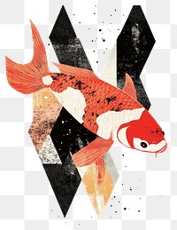 PNG A koi fish swimming through a sea of geometric shapes background design black.