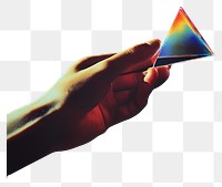 PNG A hand holding a glass prism refracting light into colors background illustration refraction.