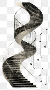 PNG A musical note unraveling into a spiraling staircase concept design black.