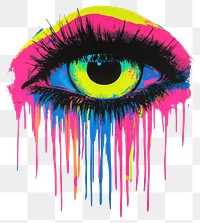 PNG An eye with dripping paint in vibrant neon hues design art illustration.