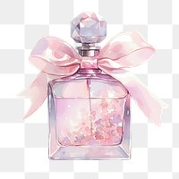 PNG A perfume bottle tied with ribbon watercolor pink art.