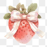 PNG A strawberry tied with ribbon illustration watercolor fruit.