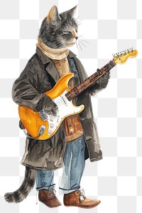 PNG Cat playing guitar watercolor cat illustration musician.