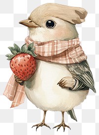 PNG A bird carry a strawberry illustration watercolor artwork.