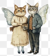 PNG A chubby cat with fairy wing couple looking at each other art illustration characters.