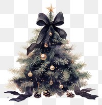 PNG Black coquette christmas tree illustration watercolor ribbon.