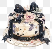 PNG Black coquette birthday cake illustration ribbon decorative.