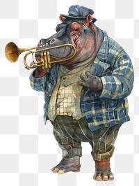 PNG Hippo playing trumpet watercolor illustration clothing hippo.