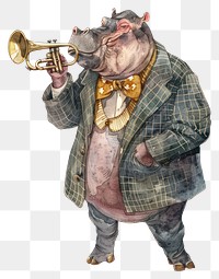 PNG Hippo playing trumpet watercolor illustration clothing hippo.