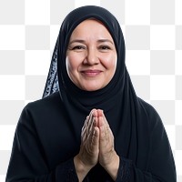 PNG Muslim mature woman clapping background white white background.