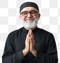 PNG Muslim mature man clapping glasses happy white.