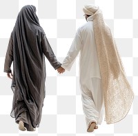 PNG Muslim couple holding hands clothing back togetherness.