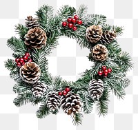 PNG A Christmas wreath with pine cone and christmas cherry and snowy decoration christmas decorations evergreen.