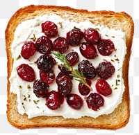 PNG A toasted bread with cream cheese and roasted cranberry food photography background.