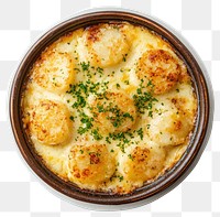 PNG A cheesy scallop potato dish food oven-baked casserole.