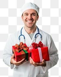 PNG An american doctor carry christmas gifts professional holiday man.