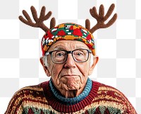 PNG An american elder man carry a christmas reindeer head band portrait photography clothing.