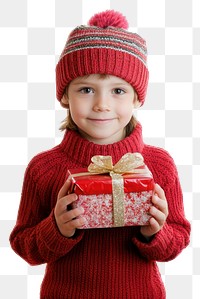 PNG An american kid carry a christmas gift background sweater holiday.