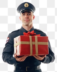 PNG An american officer wearing worker costume carry christmas gifts background holiday white.