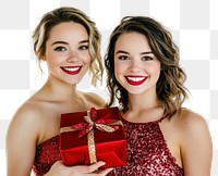 PNG Two american woman wearing party dress carry a christmas gift background holiday women.