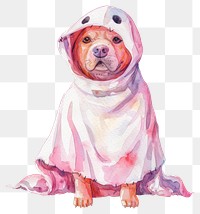 PNG Halloween dog in ghost costume illustration watercolor colorful.