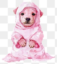 PNG Halloween dog in ghost costume illustration watercolor pink.